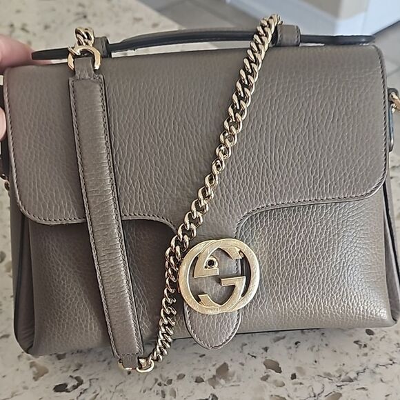 Gucci Taupe Pebbled Leather Shoulder Bag with COA - Picture 1 of 17